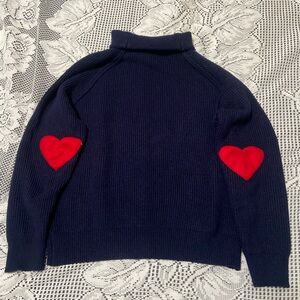 Navy Sweater with Red Heart Elbows
